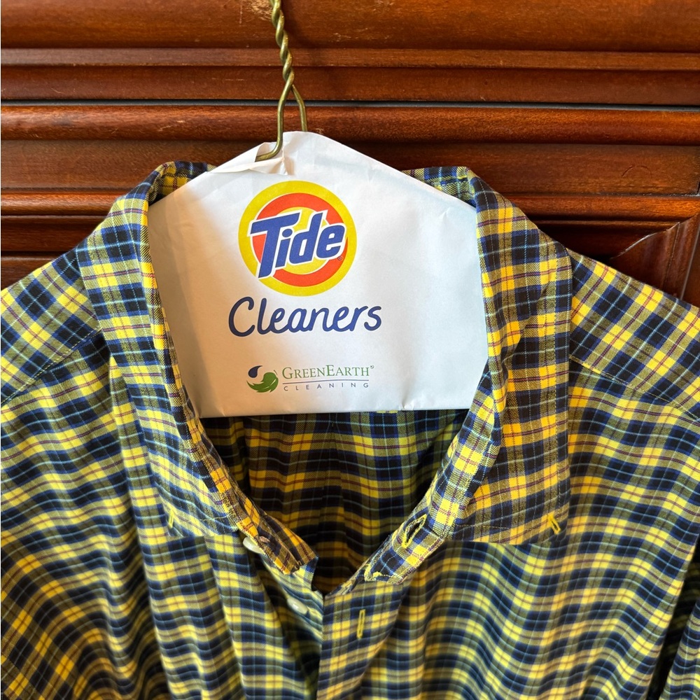 Ralph Lauren Yellow and Blue Plaid,  Casual Button Down Shirt. Size LT.